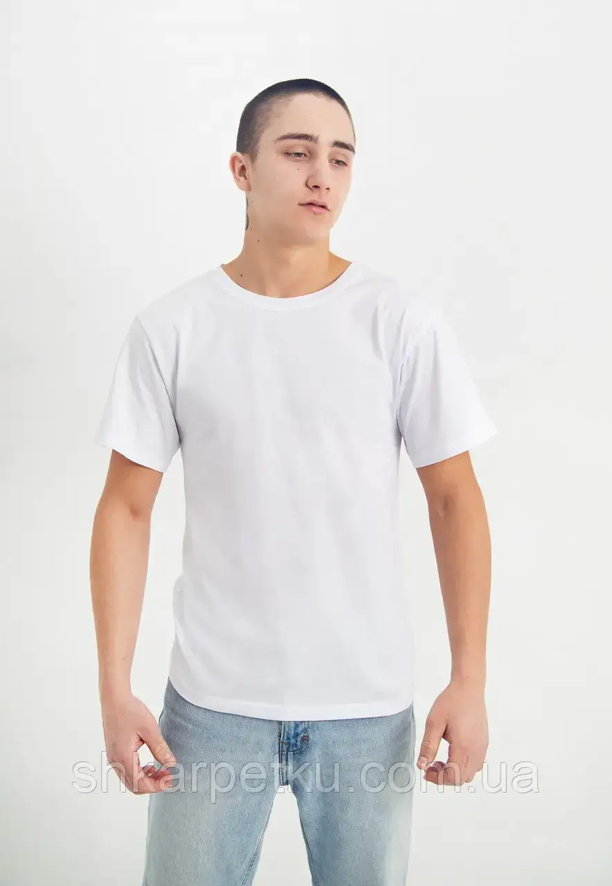 Універсальна бавовняна однотонна футболка МЕРКУРІЙ БАТАЛ унісекс,  колір білий 5XL