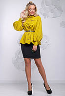 Женская блузка(блуза) с воротником и манжетами, длинными широкими рукавами. Желтая S