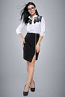 Женская блузка (блуза) с рукавами три четверти, с черным кружевом. Белая. S