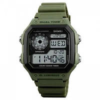 Военные мужские наручные часы зеленые SKMEI 1299AG / Мужские армейские водостойкие YN-124 тактические часы