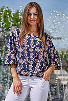 Женская блузка(блуза) летняя с широкими рукавами три четверти, широкая. Синяя M