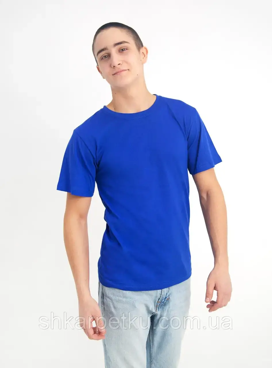 Універсальна бавовняна однотонна футболка МЕРКУРИЙ БАТАЛ унісекс, колір синій (електрик) 5XL
