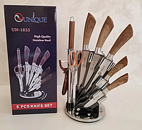 Набор кухонных ножей с подставкой 9 в 1 unique un-1833 Набор ножей нержавеющая сталь сверх острых