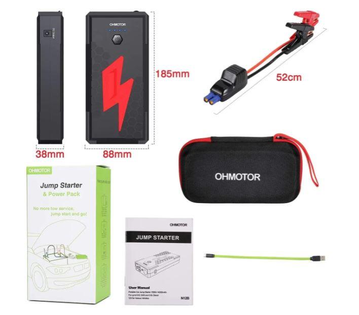 Повербанк, портативний аварійний стартер 2-в-1 з USB-портом OHMOTOR Car Jump Starter 1500A 14000 мА·год
