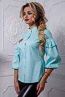 Женская блузка(блуза) с широкими рукавами три четверти. Свободная. Голубая M