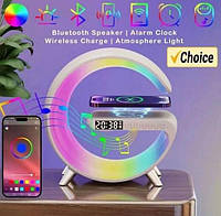 Умный светильник с беспроводной зарядкой и колонкой RGB Музыкальный ночник Bluetooth колонка с часами