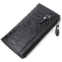 Женский складной бумажник KARYA из натуральной черной кожи с тиснением под крокодила