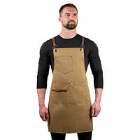 Фартух для кухні з кишенями тканинний Бежевий Чоловічий фартух для кухні Кухонні фартухи та з тканини
