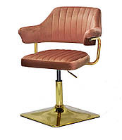 Кресло поворотное Jeff 4GD-Base на золотой квадратной опоре с регулировкой высоты, мягкая обивка Бархат терракот B-1018