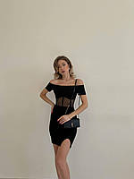 Женское изящное платье с имитацией корсета 42-44,46-48 креп дайвинг+сетка