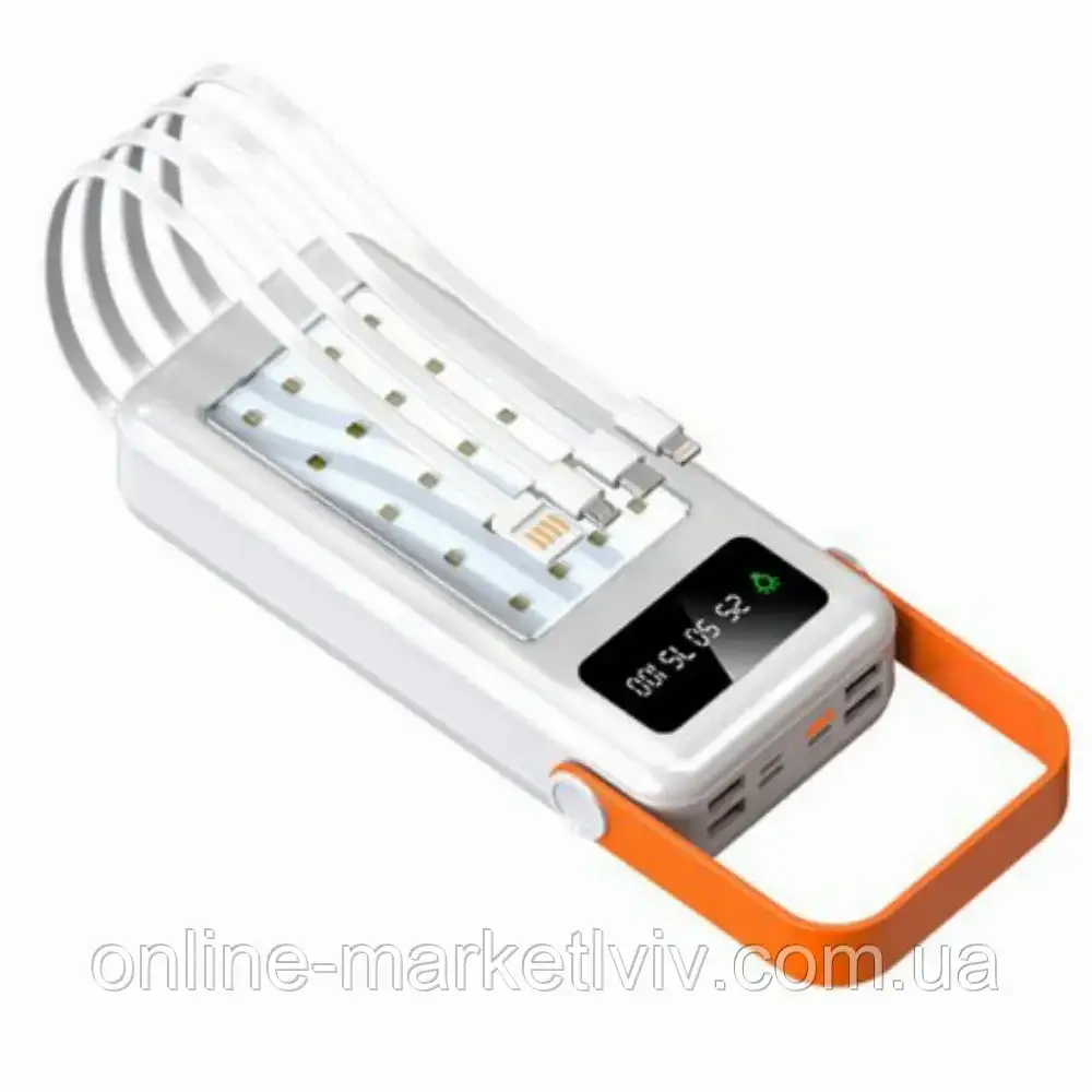 Потужний павербанк на 40000mAh з LED ліхтариком, 2хUSB, Білий / Переносний акумулятор з індикатором заряду