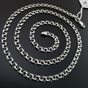 Срібна цепочка чоловіча Бісмарк плоский. Чорнений ланцюжок на шию срібло 925. Довжина 55 см