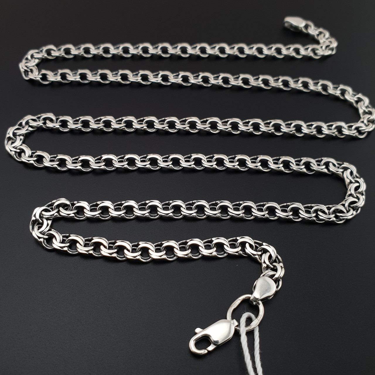 Срібна цепочка чоловіча Бісмарк плоский. Чорнений ланцюжок на шию срібло 925. Довжина 70 см, фото 1