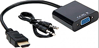 Конвертер перехідник адаптер HDMI to VGA + Audio 3,5 мм Black