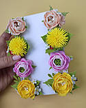 Квіти на заколках або резинках Набір Весняний Кульбаби кульбаба троянда Весенние заколки резинки подарок, фото 3