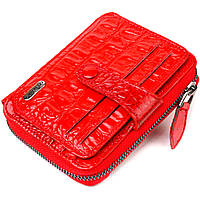 Женское портмоне из натуральной фактурной кожи CANPELLINI красное с карманами для карточек