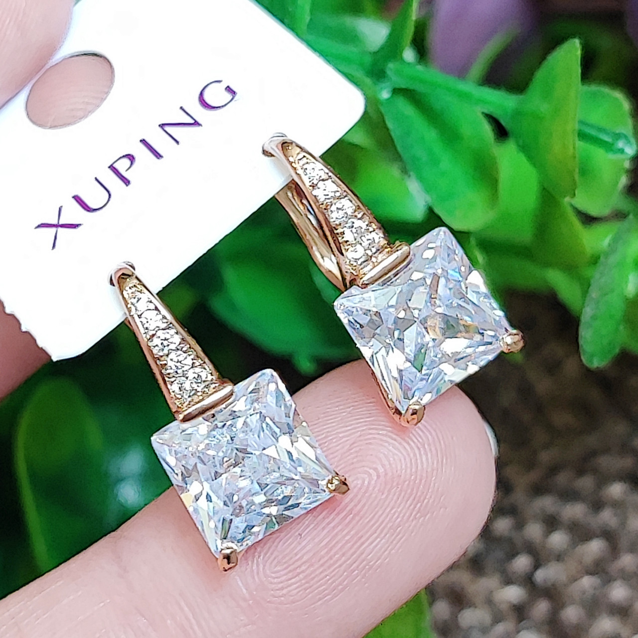 Сережки Xuping довжина 1.9см ширина 9мм медичне золото позолота 18К цирконій с1396