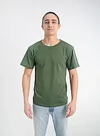 Универсальная хлопковая однотонная футболка МЕРКУРИЙ БАТАЛ унисекс, цвет хаки (оливка)