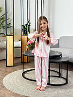 Детская пижамка из сатина Розовый, полоска, 110-116