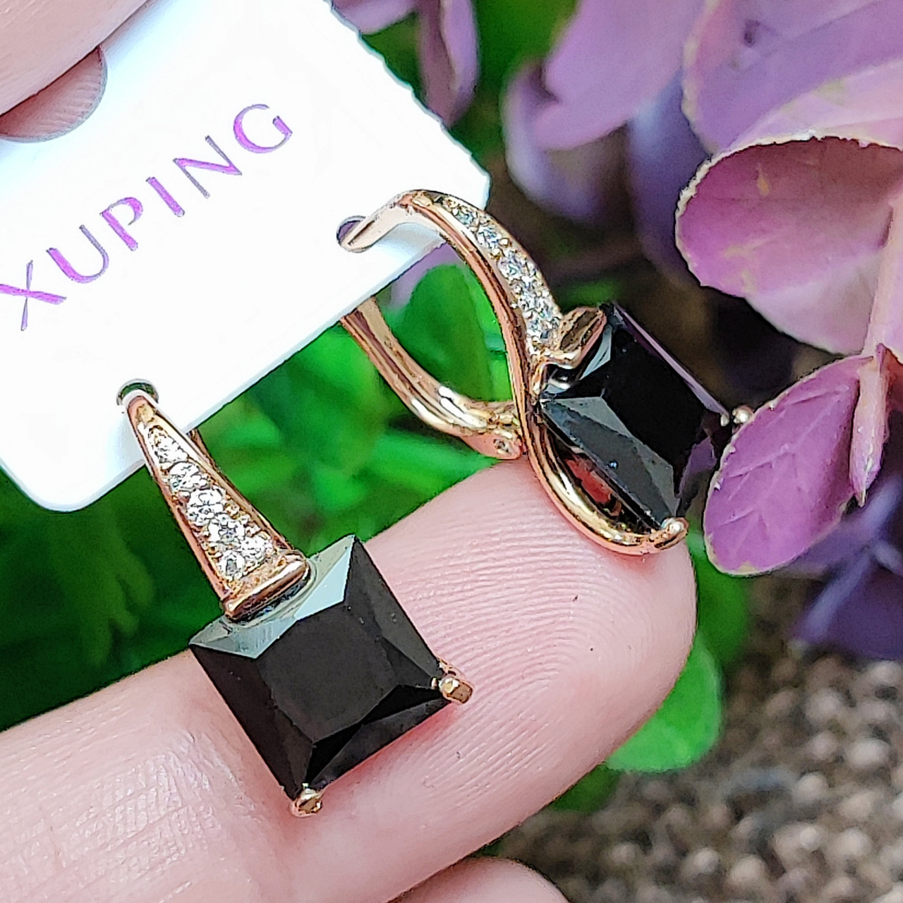 Сережки Xuping довжина 1.9см ширина 9мм медичне золото позолота 18К цирконій с1398