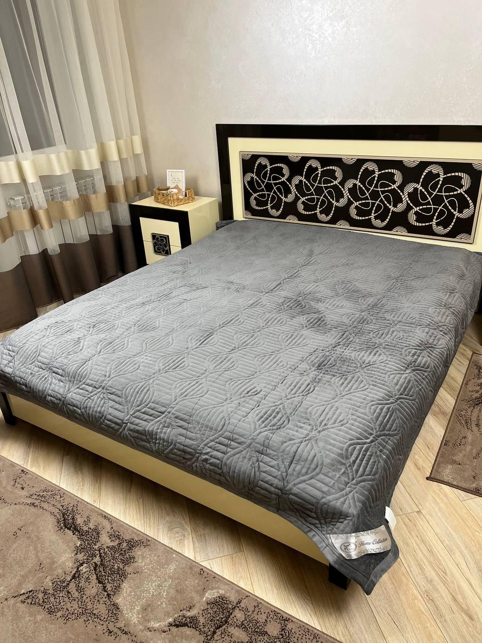 Покривало велюрове Koloco темно-сіре 220*240см