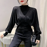 Нарядная блузка женская с широкими рукавами «летучая мышь» 3XL чорный