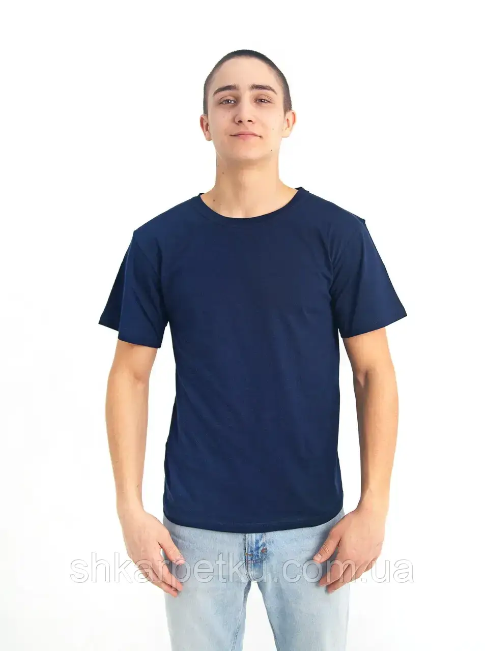 Універсальна бавовняна однотонна футболка МЕРКУРІЙ БАТАЛ унісекс, колір темно-синій