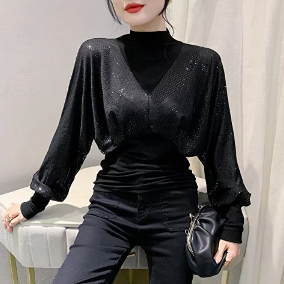 Блузка жіноча з широкими рукавами «кажан» 2XL чорний