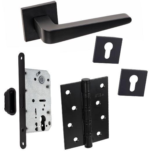 РУЧКА SIBA ECO DALYAN А04 Чорна + МАГНІТНИЙ механізм під циліндр + накладки + завіси