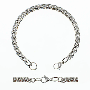 Браслет сріблястий чоловічий лосок Stainless Steel із медичної сталі довжина 22 см ширина 7 мм