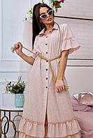 Женское летнее платье бохо длинное с оборками, на пуговицах, свободное.Под ретро.Винтаж Розовое S