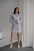 Женское весеннее платье из трикотажной ткани гофре с поясом размер универсальный 42-46 Серый, Oversize