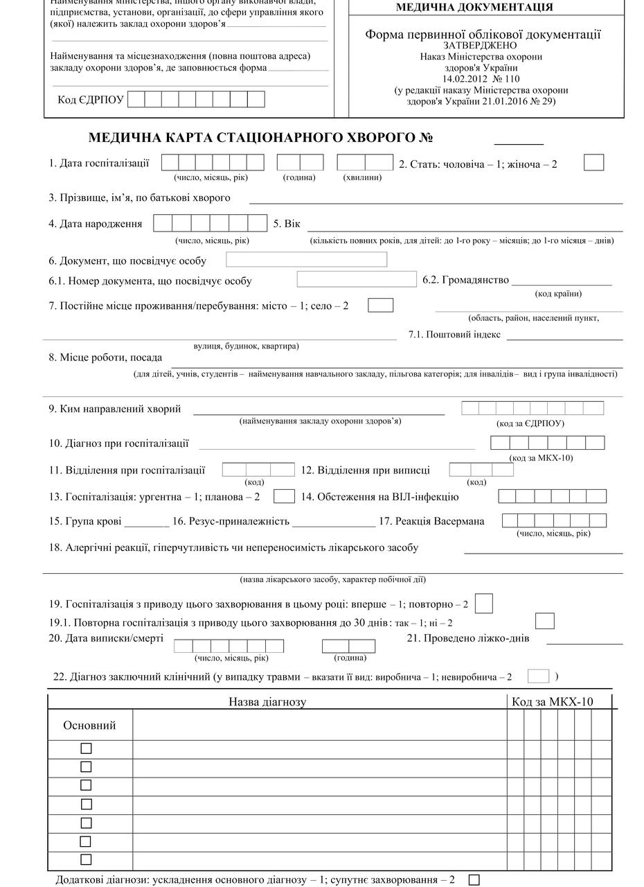 Форма № 003/о Медична карта стаціонарного хворого., фото 1