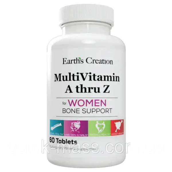 Вітаміни для жінок Earth's Creation Multivitamin A thru Z For Women - 60 таб, фото 1