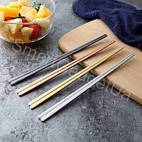 Плоскі багаторазові корейські палички для їжі, суші, без візерунка, нержавіюча сталь 304L / 1 пара