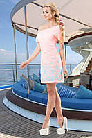 Летнее короткое платье мини выше колена трикотажное с морским принтом. Светло-розовое, пудровое S