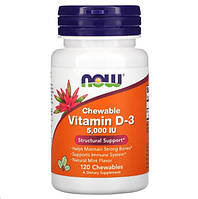 Витамин D NOW Foods Vitamin D3 5000 IU 120 Chewables Natural Mint Flavor SP, код: 7576377