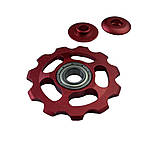 Ролик / зірочка алюмінієвий 11Т на промпідшипнику для задньої перекидки перемикача червоний, фото 4