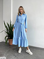Прогулочное легкое платье женское свободного фасона трапеция ниже колен миди с воланом по низу под пояс 46/48