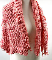 Шарф в'язаний Клавдія (з китичками) рожевий