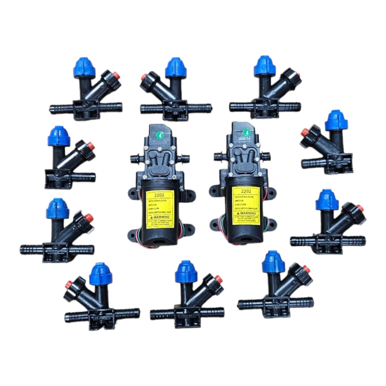 Комплект (Набір) для саморобного обприскувача 2 насоси 10 форсунок акумулятор 12v 8ah