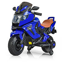 Детский электромобиль мотоцикл M 3681AL-4 BMW Электромотоцикл на резиновых колесах, кожаное сидение, синий