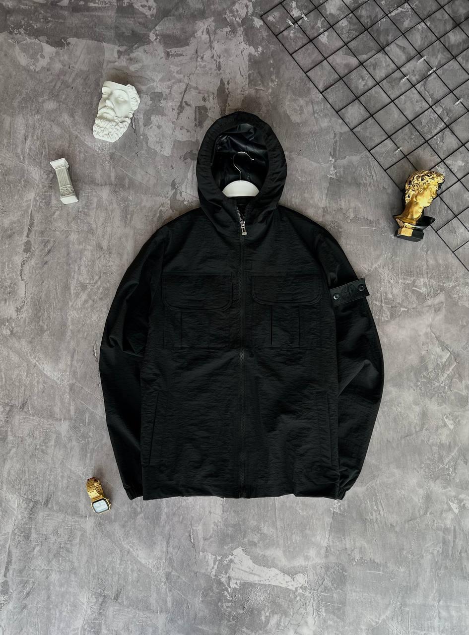 Чоловіча вітрівка Stone Island з патчем осіння Куртка Стон Айленд з плащової тканини на осінь