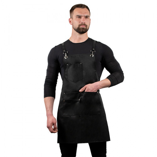 Тканинний фартух, кухонний, Бавовна, Чорний, робочий чоловічий, з кишенею