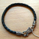 Шкіряний браслет з красивим візерунковим замком зі срібла, фото 2