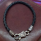 Шкіряний браслет з красивим візерунковим замком зі срібла, фото 4