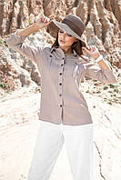 Летняя женская рубашка из натуральной ткани, коттона. Бежевая S