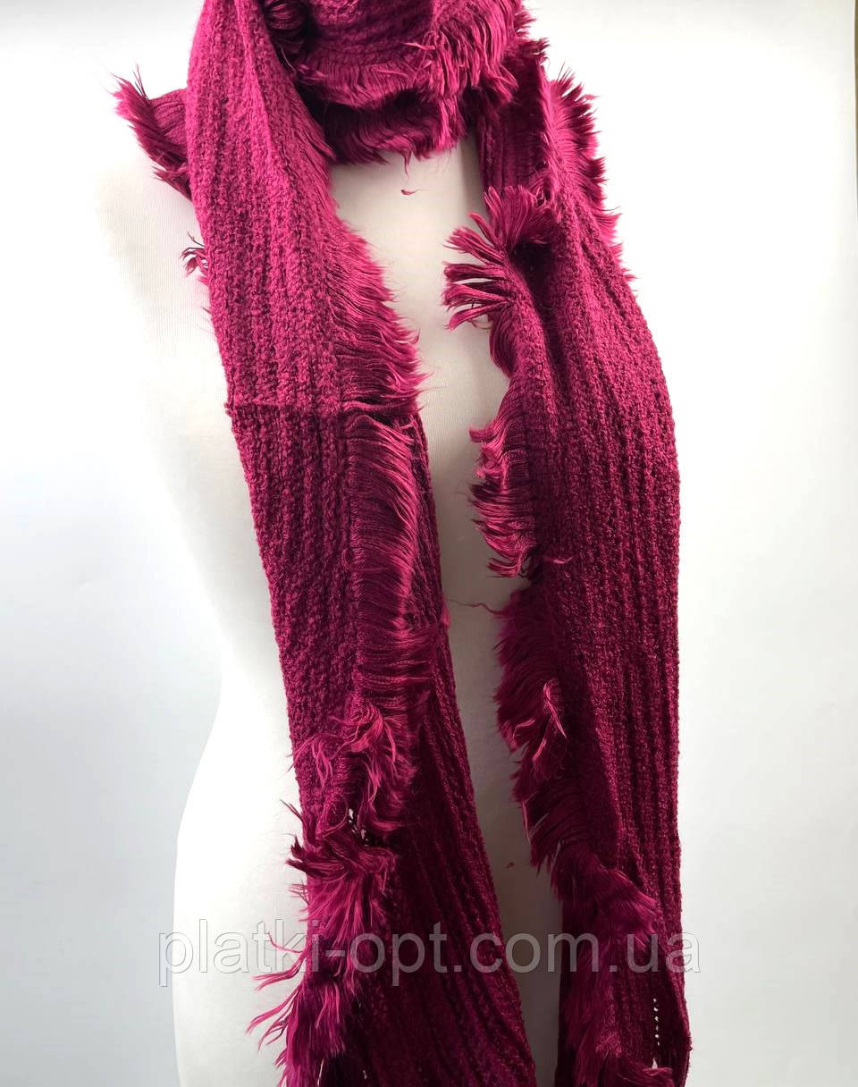 Шарф в'язаний Ельза (з тороками) малиновий
