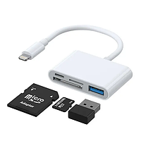 Картридер для айфона OTG 4 в 1, USB-A/SD/TF/Lightning, otg переходник, переходник для флешки на телефон
