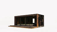 Turnkey modular house with sauna 8.0x3.0m with sliding panoramic windows from Thermowood Production